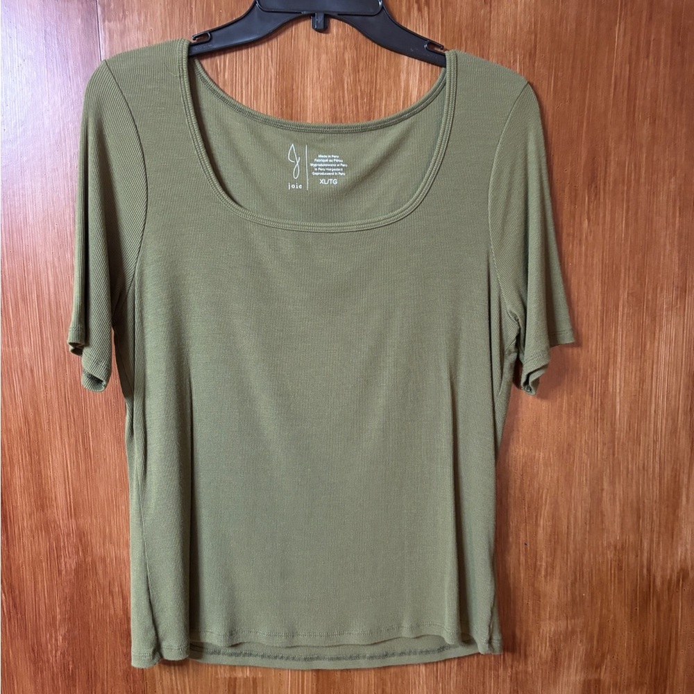 EUC Joie Olive Green Ribbed Modal Top, Short Sleeve Square Neck Tee | Women’s XL